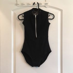 Black Zip Up Leo With Mesh Back